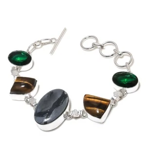 Picasso Jasper Gemstone Handmade 925 Sterling Silver Jewelry Bracelet Size 7-8" - Picture 1 of 1