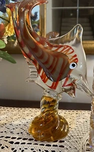 VINTAGE MURANO GLASS TROPICAL FISH WITH GOLD & RED STRIPE 11” Tall - Picture 1 of 13