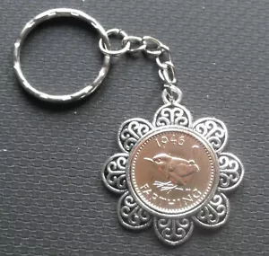1950 75th birthday Lucky Farthing Charm keyring vintage gift bag king George x - Picture 1 of 3