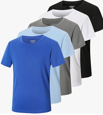 Lote de 5 Camisetas Atléticas Niños Malla Secado Rápido Fácil Cuidado Grandes - Nuevas en Bolsa Foto 1 de 4
