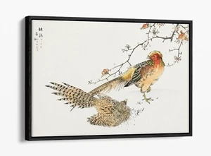 NUMATA KASHU, GOLDEN PHEASANT AND FLOWER -FLOAT EFFECT FRAMED CANVAS ART PRINT - Picture 1 of 12