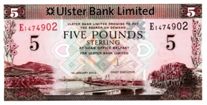 Northern Ireland 5 Pound 2013 UNC Banknote P-340b Prefix E Ulster Bank Brown Sig - Picture 1 of 2