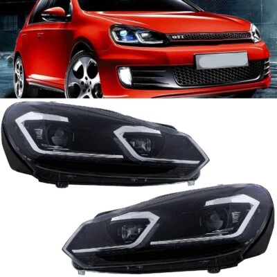 2 FEUX PHARE AVANT POUR VW GOLF 6 A LED LOOK R LINE AVEC CLIGNOTANT DYNAMIQUE - Photo 1/4
