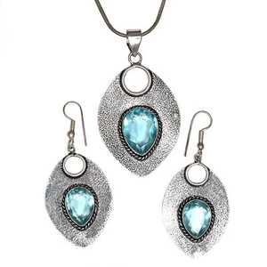 Topaz Blue Pendant Sky Earrings Set Sterling Jewelry Ring Earring - Picture 1 of 12