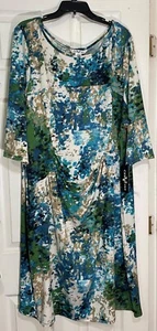NEW Christine women plus size 4X stretch dress floral boat-neck & 3/4 sleeves - Picture 1 of 4