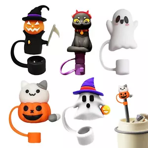 5pcs Halloween Straw Covers Toppers Reusable Drinking Dust Proof Plugs Set 10mm - Picture 1 of 12