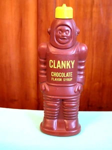 ONE OWNER Vintage CLANKY 1963 Chocolate Syrup Robot Bottle Plax Family Foods inc - Picture 1 of 10