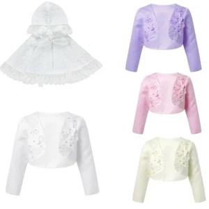 Girls Lace Cloak Cardigan Coat Jacket Shrug Princess Birthday Party Dress Tops - Picture 1 of 35