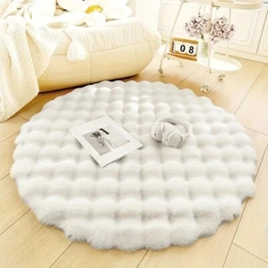 Ultra Soft Faux Fur Bubble Rug Cream 90cm Round Home Decor Christmas Pet Mat - Bild 1 von 7