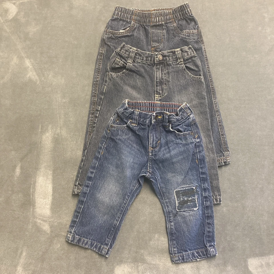 Lote de 3 Jeans Denim Niños 18-24 Meses Cintura Elástica 100% Algodón Foto 1 de 4