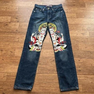 Jeans uomo denim CHRISTIAN AUDIGIER pantalone Buddha ricamato blu taglia 32 - Foto 1 di 11