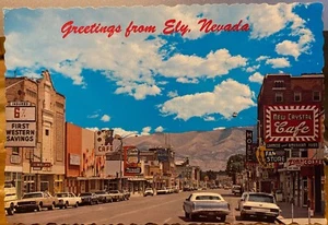 Postal de Colección SALUDOS DE ELY NEVADA Cromo Cubiertas Rexall Nuevo Cristal Café - Imagen 1 de 2