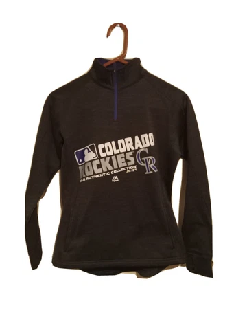 Women’s Majestic Thermal Base Colorado Rockies Half Zip Pullover Top sz Sm Black Cover