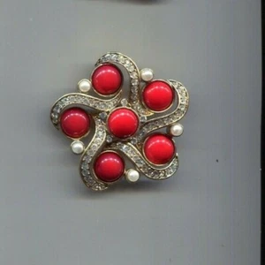 Coro Red Cabochon brooch Signed - Picture 1 of 2