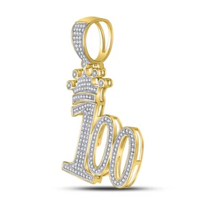 10kt Yellow Gold Mens Round Diamond 100 Hundred Crown Charm Pendant 1/2 Cttw - Picture 1 of 1