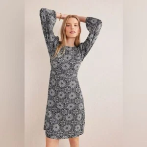 NWT BODEN womens grey print round neck long sleeve dress - Picture 1 of 6