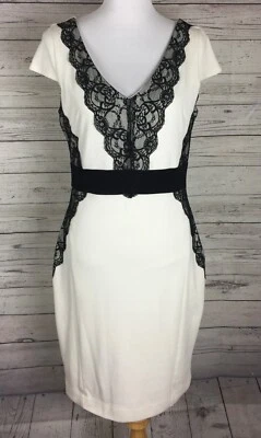 Vestido Vaina Sangría Para Mujer Talla 10 Marfil Negro Encaje Cuello en V Forrado Espalda Abertura Tejido Foto 1 de 4