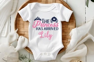 Personalised Princess Baby Vest gift baby girl White newborn pink and black cute - Picture 1 of 7