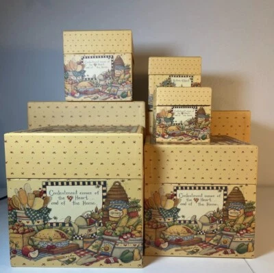 Set of 7 Decorative Nesting Boxes. Thank you for Happy Hearts, Be True of Heart. - Image 1 of 4
