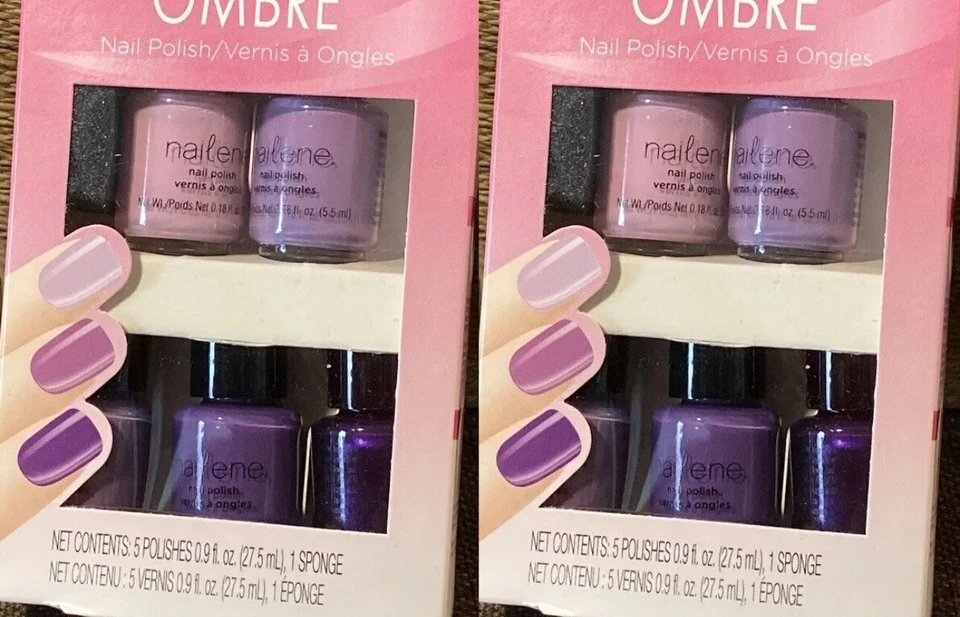 KIT de diseñador de esmalte de uñas Nailene Ombre 71804 colores morados nuevo x 2 - 10 esmaltes Foto 1 de 1