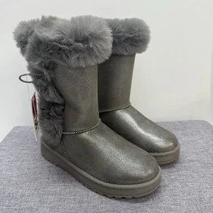 So Girls Sophia Winter Boots Size 2 Faux Fur Lined Platinum Gray Sparkle NEW - Picture 1 of 7