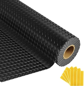 8x20 FT Garage Floor Mat, 2.8mm Thickened Flooring Roll Diamond Plate PVC Rubber - Picture 1 of 8