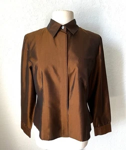 Camisa Finity 100 % seda abotonada para mujer 12 bronce manga larga elegante carrera usada en excelente estado - Imagen 1 de 10