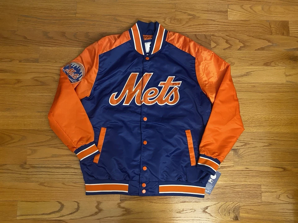 NOVA Jaqueta Bombardeiro de Cetim Starter MLB New York Mets Full-Snap Tamanho XXL - Imagem 1 de 4