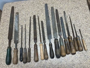 Wood Handles Files Vintage Lot 16 Used Old Simonds Barnett Nicholson Beaver More - Picture 1 of 5
