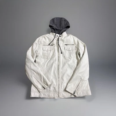 BKE Faux Leather Jacket Motorcycle Derek Large Standard Fit White - Image 1 of 4