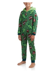 Minecraft Boys' Large (12/14) 1 Piece Pajamas Creeper Stripes Soft Fleece EUC! - Picture 1 of 9