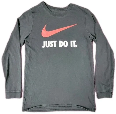 Nike Boys “Just Do It” Black Long-Sleeve Athletic Cut T-Shirt, Size Large - Image 1 of 4