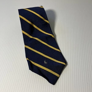 Polo Ralph Lauren Neck Tie Blue Yellow Stripe Small Pony Silk Made By Hand - Picture 1 of 11