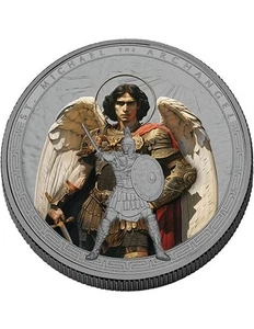 Moneda de Plata ARCÁNGEL MICHAEL Coloreada Negra Prueba 1 Oz 5 Cedis Ghana 2025 - Imagen 1 de 4