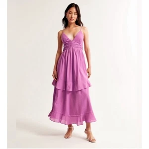 Vestido para mujer Abercrombie & Fitch talla XL alto boho con volantes en capas maxi Y2K fluido - Imagen 1 de 10