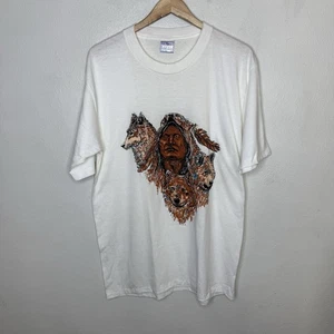Vintage Single Stitch All Sport Wolf  White T-Shirt Mens Large Native American - Picture 1 of 12
