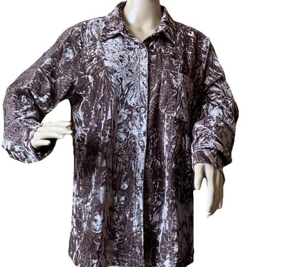 Y2k Mystree  Tunic Button Top Womens L Purple Crushed Velvet Boho - Image 1 of 4