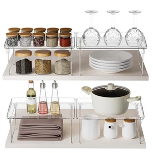 2 Pcs Cabinet Organizer Shelf Stackable Kitchen Counter Shelves Spice Rack - Picture 1 of 7