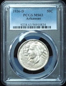 1936-D Arkansas Commemorative Half Dollar MS63 PCGS Bright White - Picture 1 of 3