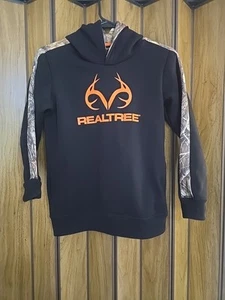 Boys Size M(10/12) Very Nice Realtree Pullover Hoodie Sweatshirt Black Camo - Picture 1 of 6