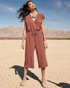 Eileen Fisher Russet braun Krepp Faux Wickel weites Bein Crop Jumpsuit XXS - Bild 1 von 7