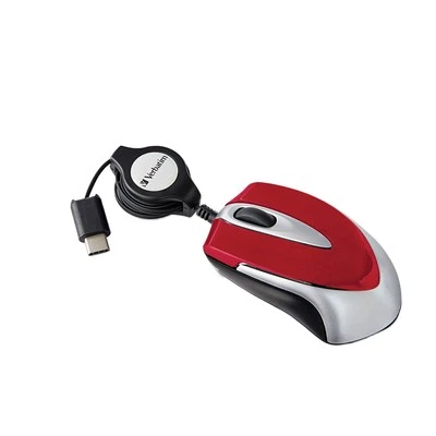 VERBATIM® Ratón Óptico para Computadora con Cable, Mini Viaje, 3 Botones, USB-C (Rojo) Foto 1 de 4