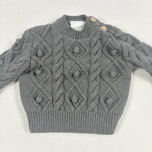 Mebie Baby Fisherman Cable Knit Sweater Gray Size Bauble 0-3 Month Classic - Picture 1 of 6