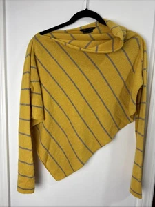 BCBGMAXAZRIA Cashmere Poncho Sweater Size M/L Yellow Gray Stripes Soft Comfy - Picture 1 of 6