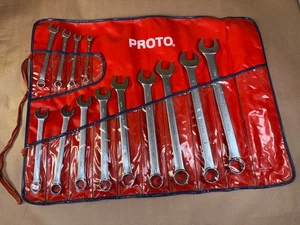 Vintage Proto USA 13-Piece SAE 12-Point Combination Wrench Set w/ Tool Roll - Picture 1 of 20