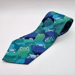 Island Casuals Neuheit Krawatte - Cartoon Frosch Druck blau/grün - Bermuda, Cayman - Bild 1 von 4