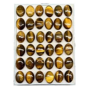 36 Pcs Natural Tiger Eye 18-18.5mm Oval Cabochon Loose Gemstones Wholesale Lot - Foto 1 di 8