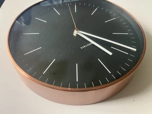 Karlsson Minimal Wall Clock Black Copper Case 27.5cm x 5cm- Quiet - VGC - Picture 1 of 16