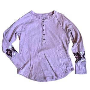 Ariat Women’s Sz L Purple Aztec Western Henley Pullover Top Stretch Cotton - Picture 1 of 12