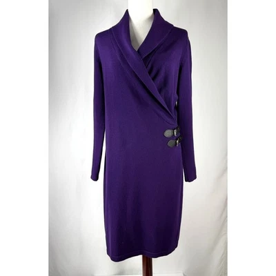 Chaps Purple Sweater Dress Roll Collar Long Sleeve Buckle Accent Size L Business - Image 1 of 4